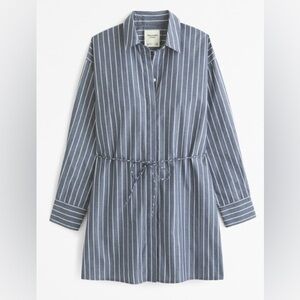 Abercrombie & Fitch Blue and White Stripe Long Sleeve Mini Shirt Dress
